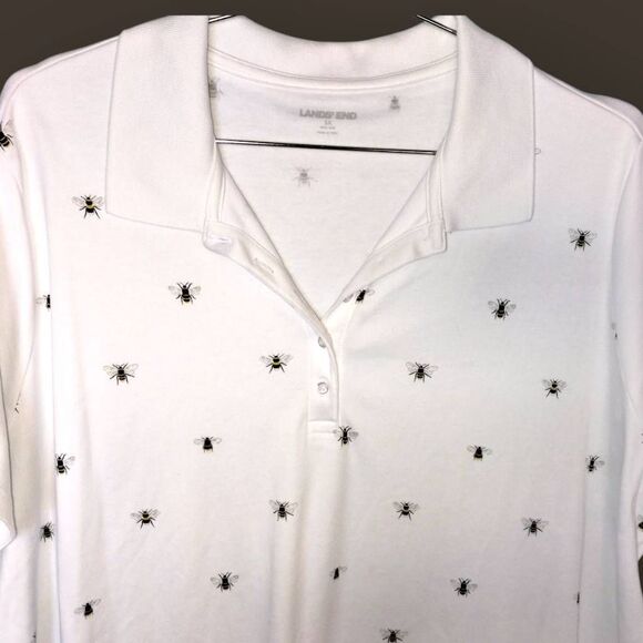 Lands‎ End Womens Polo Sz 3X White Bee Print Collared Short Sleeve Shirt Classic - Picture 6 of 7